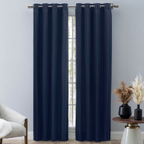Ricardo -  Grasscloth Lined Grommet Panel 54x84 Navy Navy - Picture 1 of 4